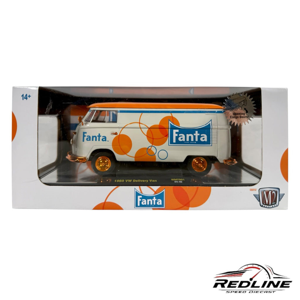 Redline Speed Diecast 1960 VW Delivery Van in white and orange with Fanta branding in collector packaging