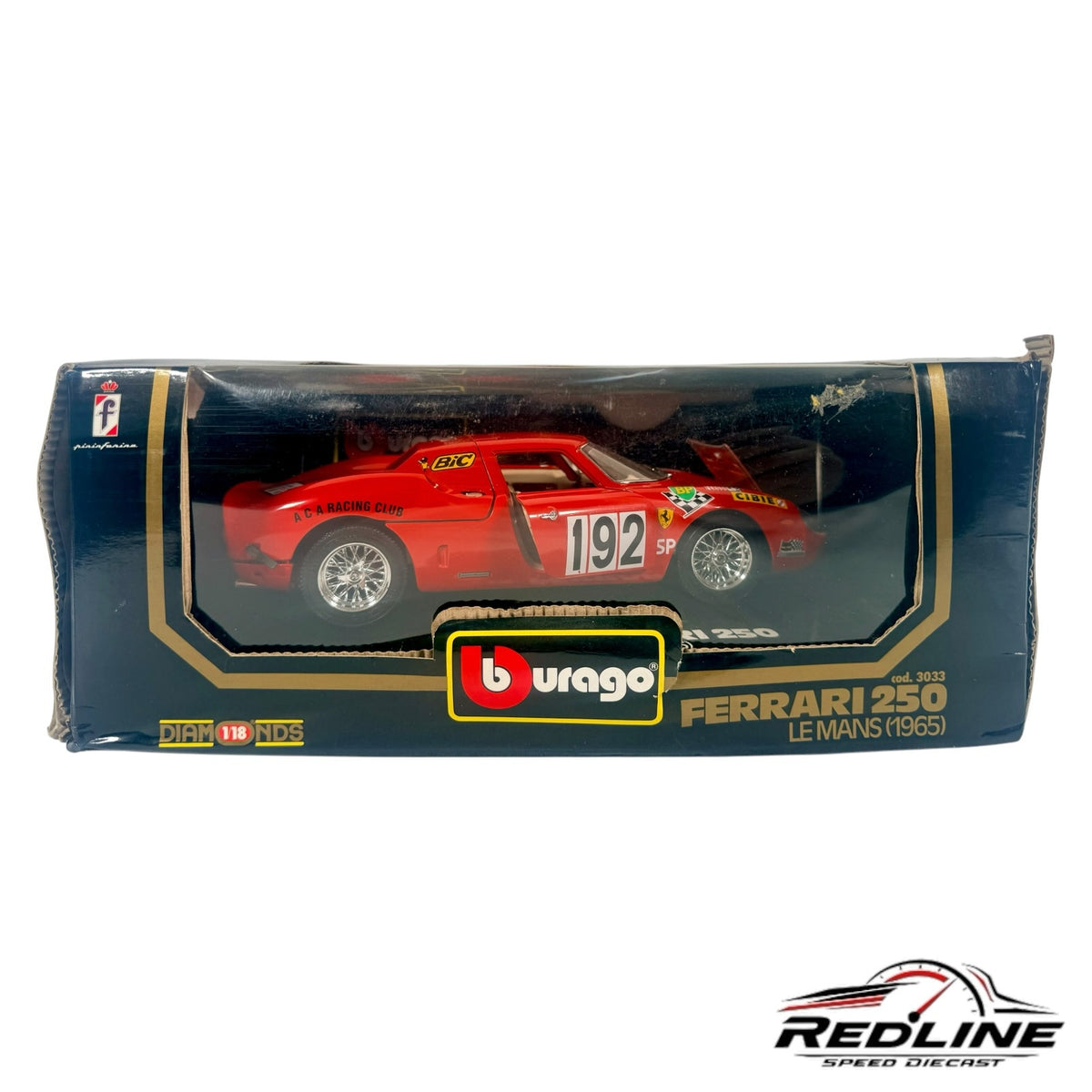 Redline Speed Diecast Bburago 1:18 scale 1965 Ferrari 250 Le Mans model car in red with racing livery in original box