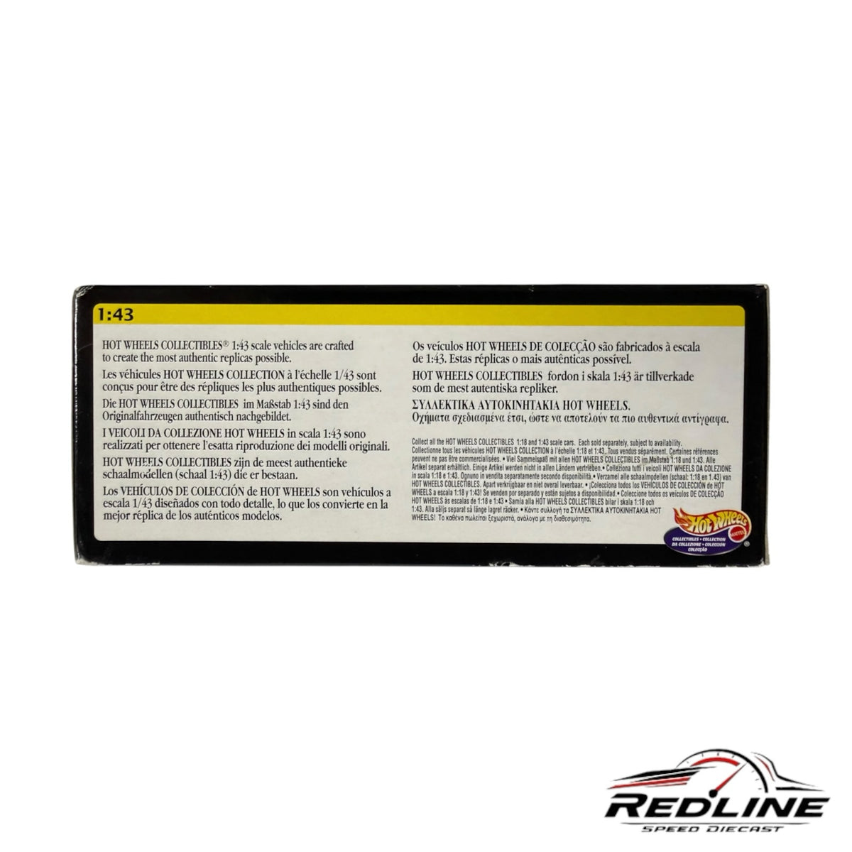 Redline Speed Diecast Hot Wheels 1:43 scale Ferrari 348 Spider collector box back with multilingual product text