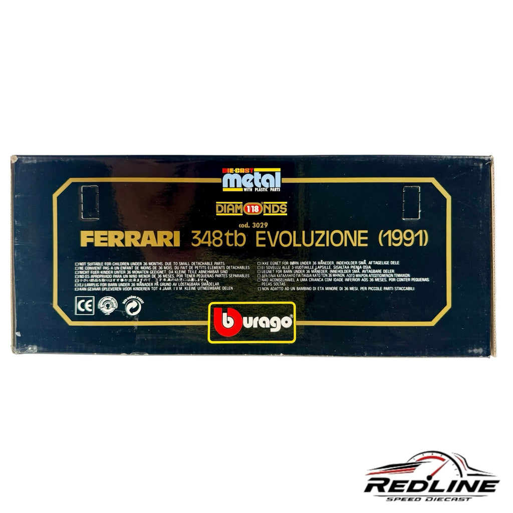 Redline Speed Diecast Burago Ferrari 348tb Evoluzione 1991 model car collector box packaging