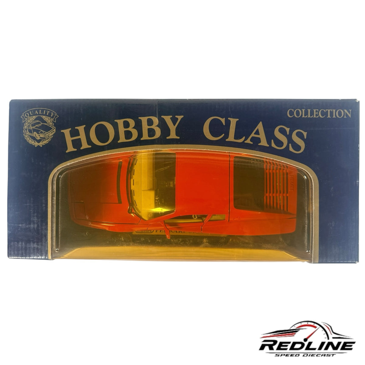 Redline Speed Diecast 1:18 scale Ferrari 512 TR model car in vibrant red, displayed in original Hobby Class packaging.