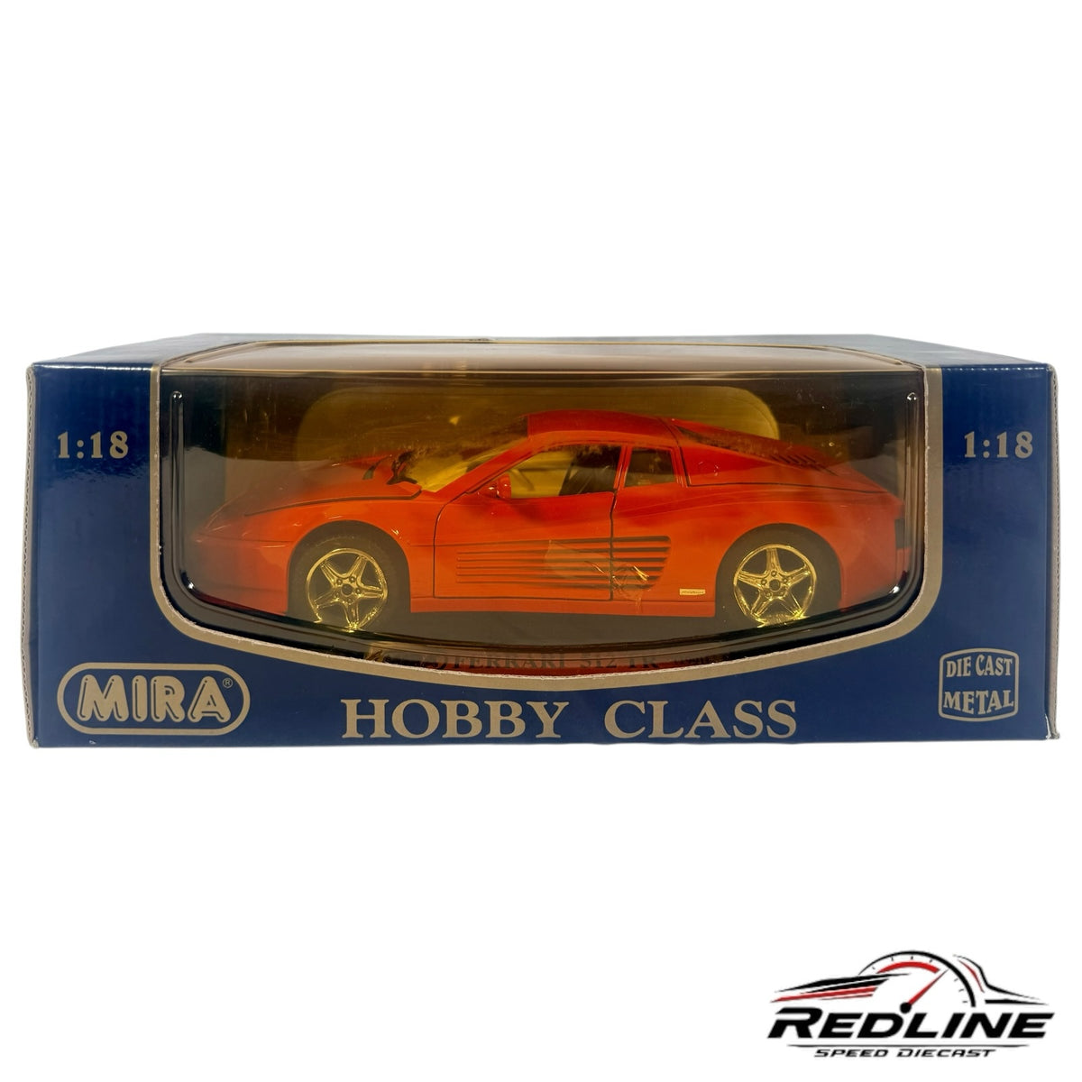 Redline Speed Diecast 1:18 scale Ferrari 512 TR model car in vibrant red, displayed in its original Hobby Class box.