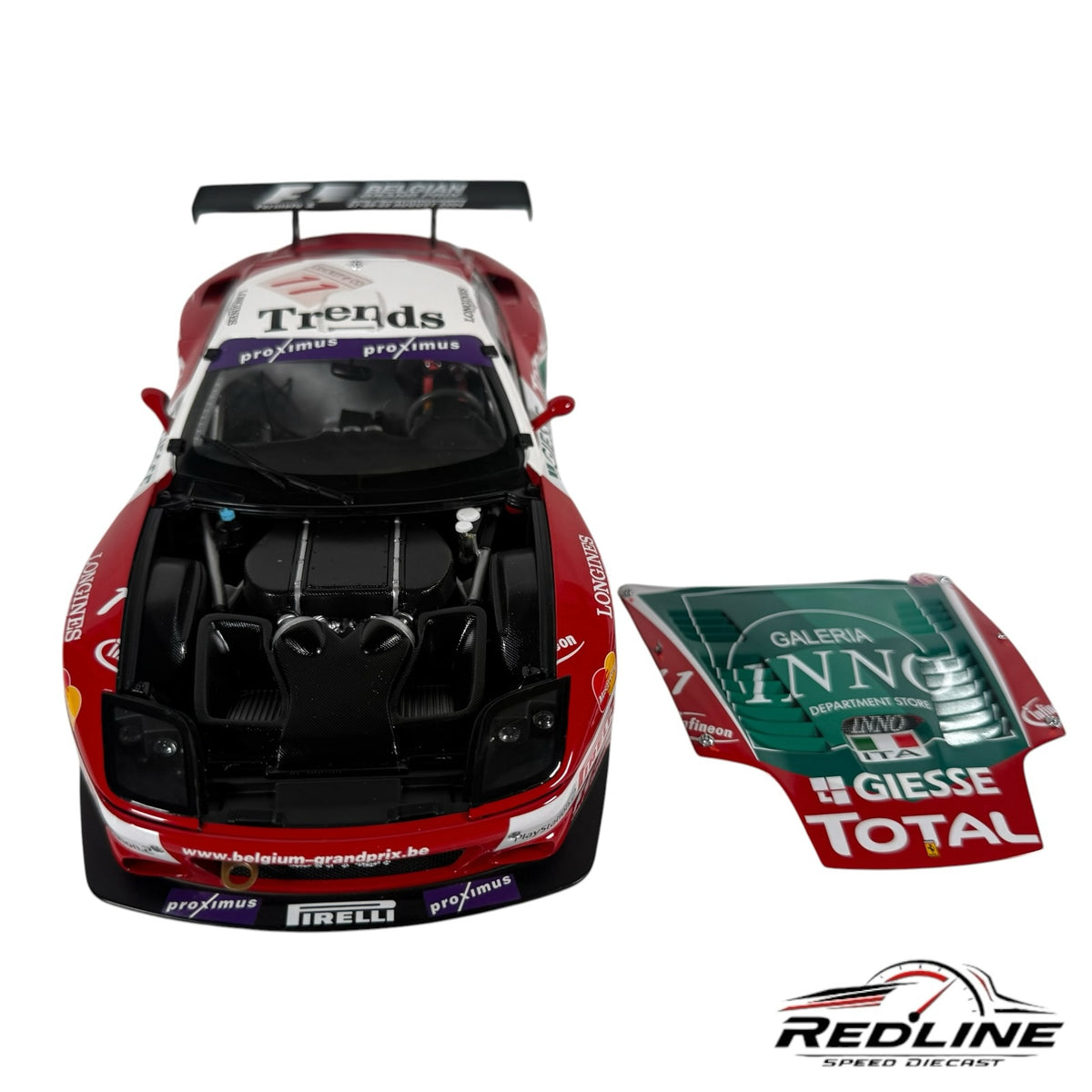Redline Speed Diecast 1:18 scale Ferrari 575 GTC race car model with removable hood and detailed engine bay