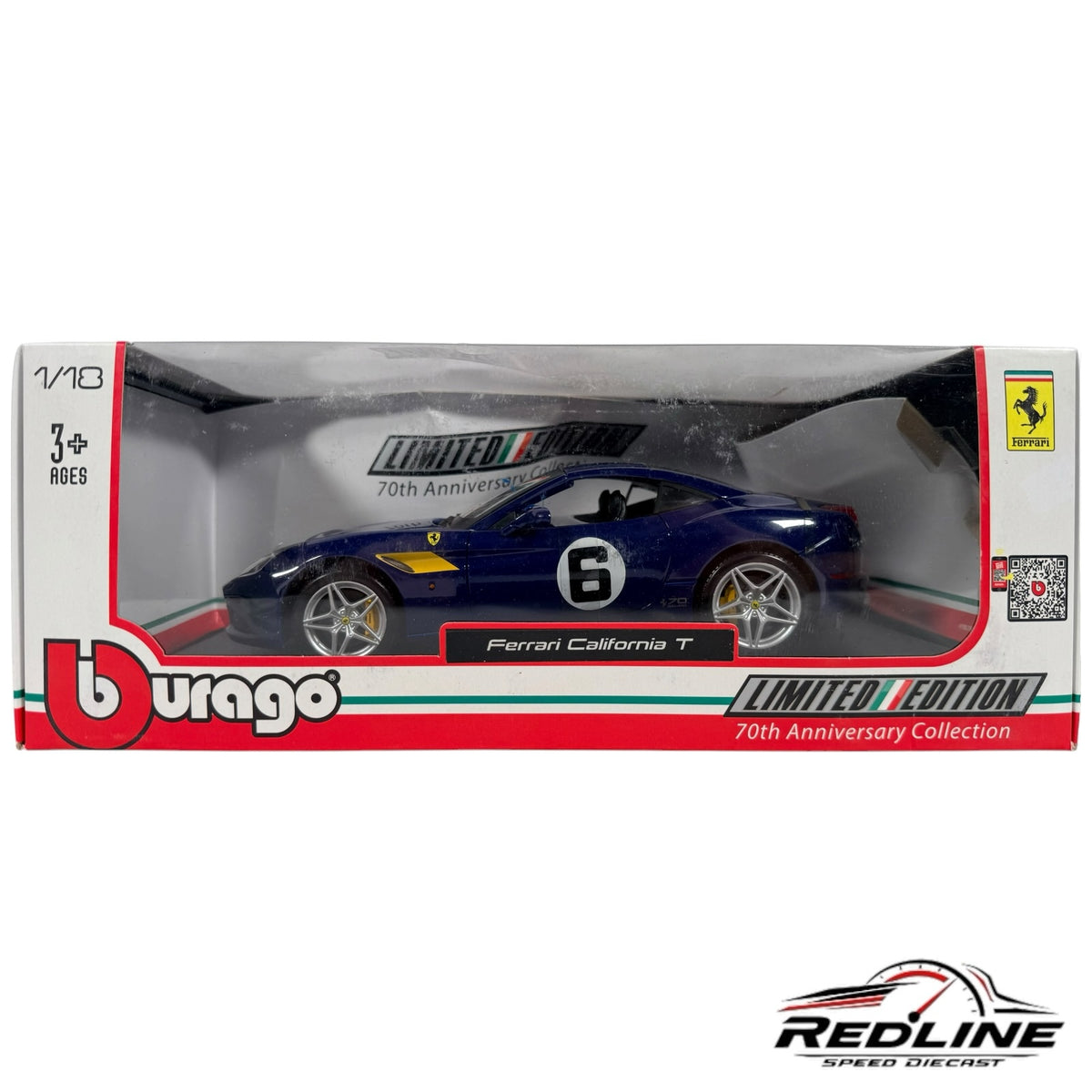 Redline Speed Diecast 1/18 scale blue Ferrari California T model car from the 70th Anniversary Collection in box
