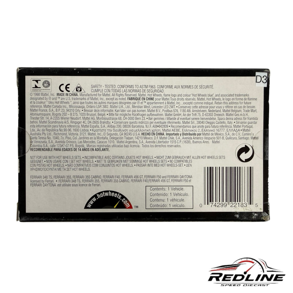 Redline Speed Diecast 1:43 scale Ferrari 1968 365 GTS Daytona Spider model packaging back view with safety information