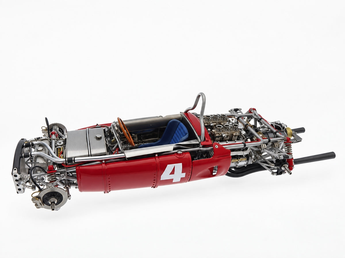 Redline Speed Diecast vintage Ferrari Formula One race car model with exposed engine and blue seat, number 4 livery.