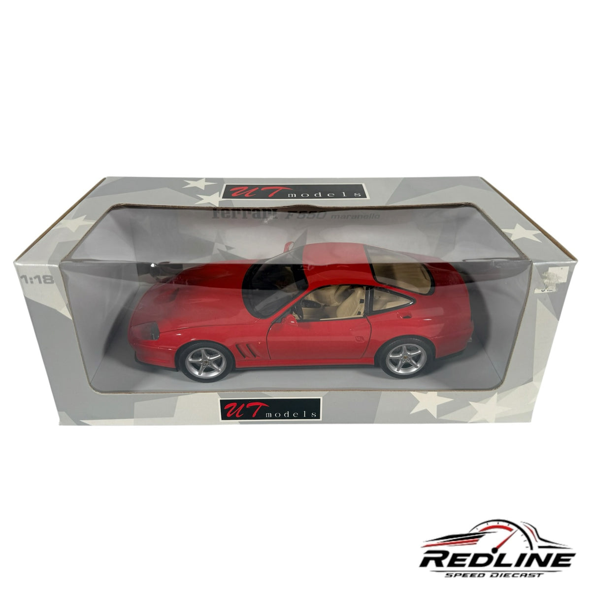 Redline Speed Diecast 1:18 scale UT Models Ferrari F550 Maranello in Rosso Corsa red with tan interior in box