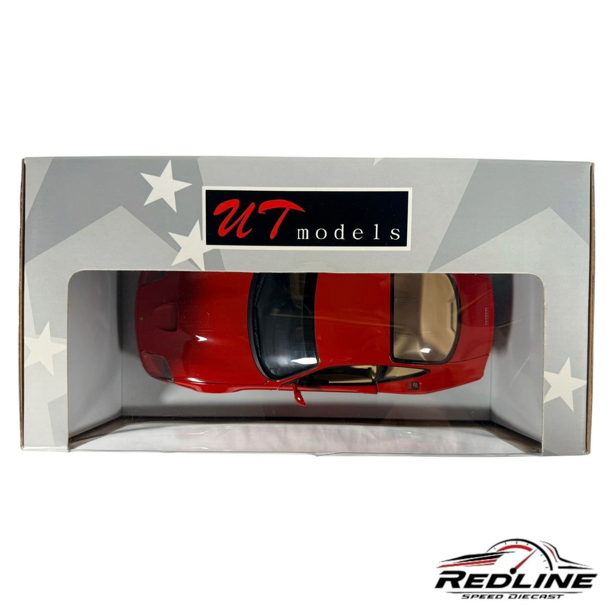 Redline Speed Diecast 1:18 scale Ferrari F550 Maranello model car in Rosso Corsa red with tan interior in box