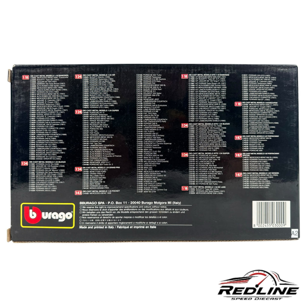 Redline Speed Diecast Bburago Ferrari GTO model vehicle collector box back view with product list