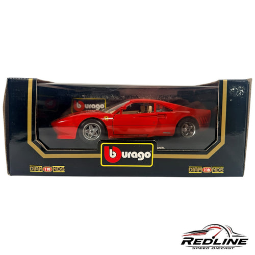 Redline Speed Diecast 1:18 scale Bburago Ferrari GTO model car in vibrant red, displayed in its original collector box.