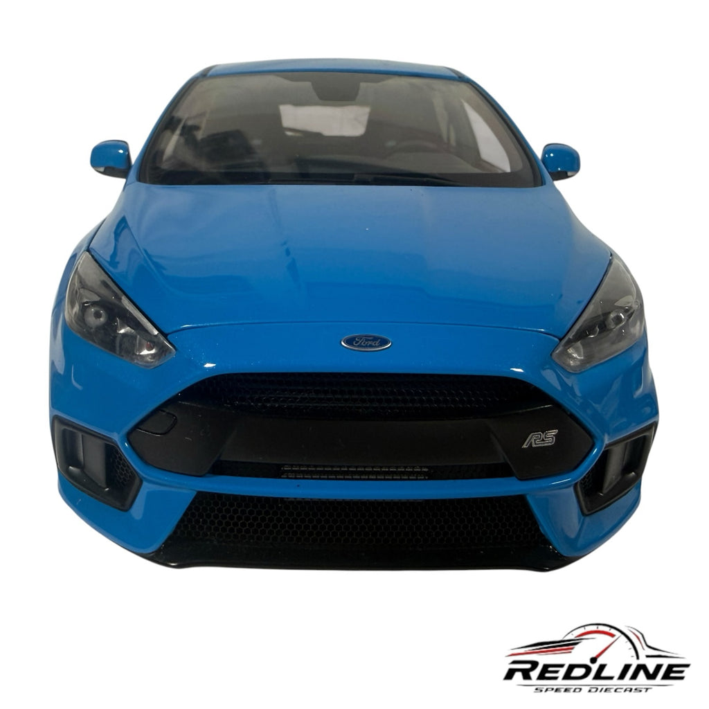 Redline Speed Diecast 1:18 scale AUTOart Ford Focus RS model car in Nitrous Blue with detailed front grille and badge