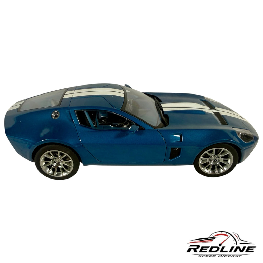 Redline Speed Diecast AUTOart Ford Shelby GR-1 concept car model in metallic blue with white racing stripes