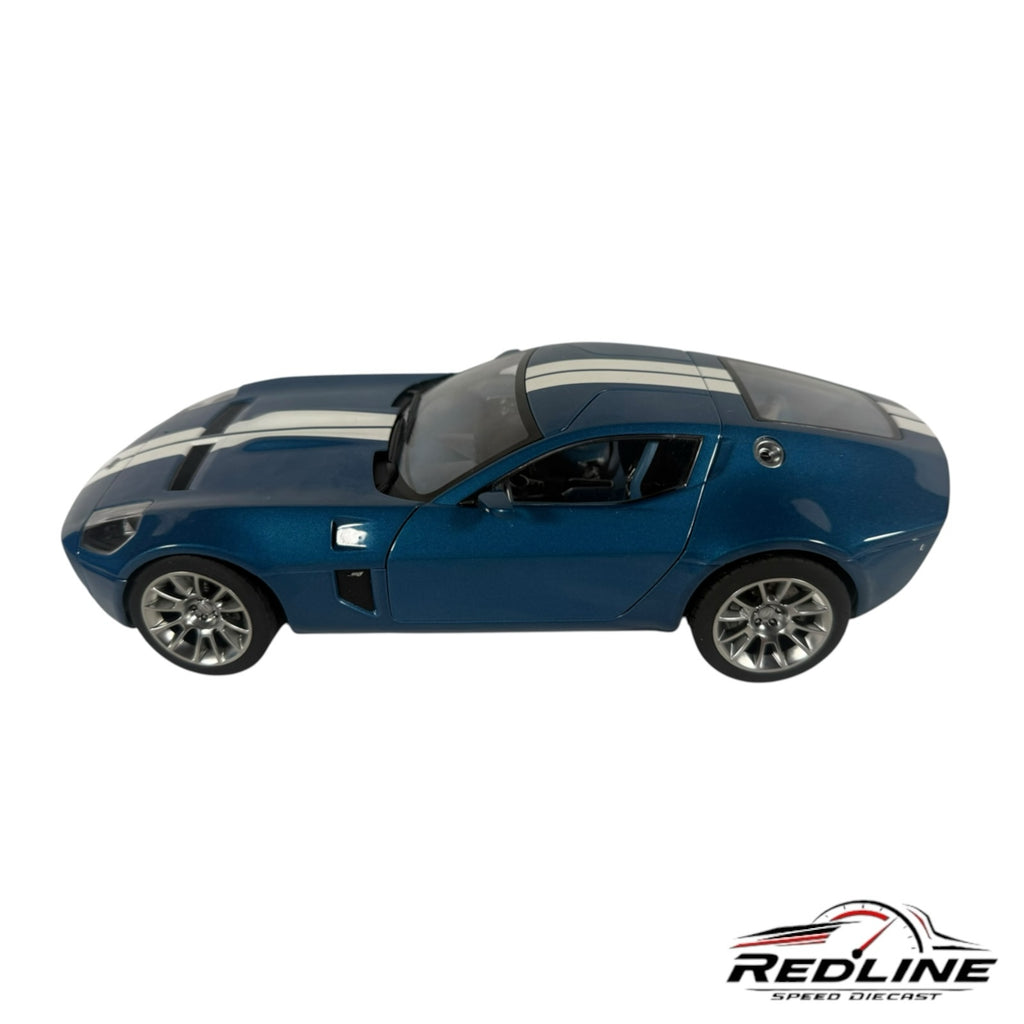 Redline Speed Diecast AUTOart Ford Shelby GR-1 concept car model in metallic blue with white racing stripes