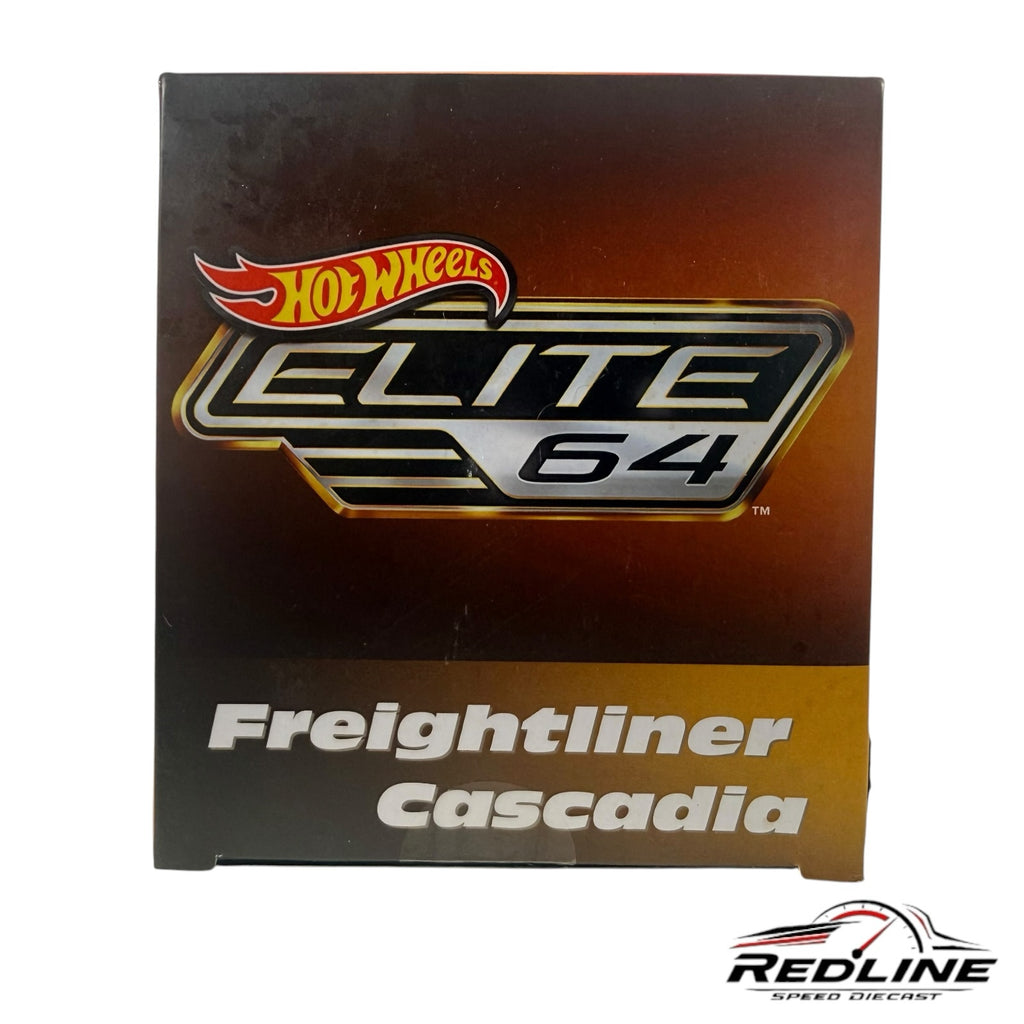 Redline Speed Diecast Hot Wheels Elite 64 Freightliner Cascadia packaging box with branding and model name