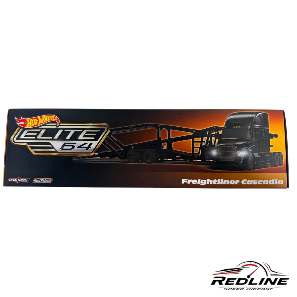 Redline Speed Diecast Hot Wheels Elite 64 Freightliner Cascadia black hauler model in original packaging