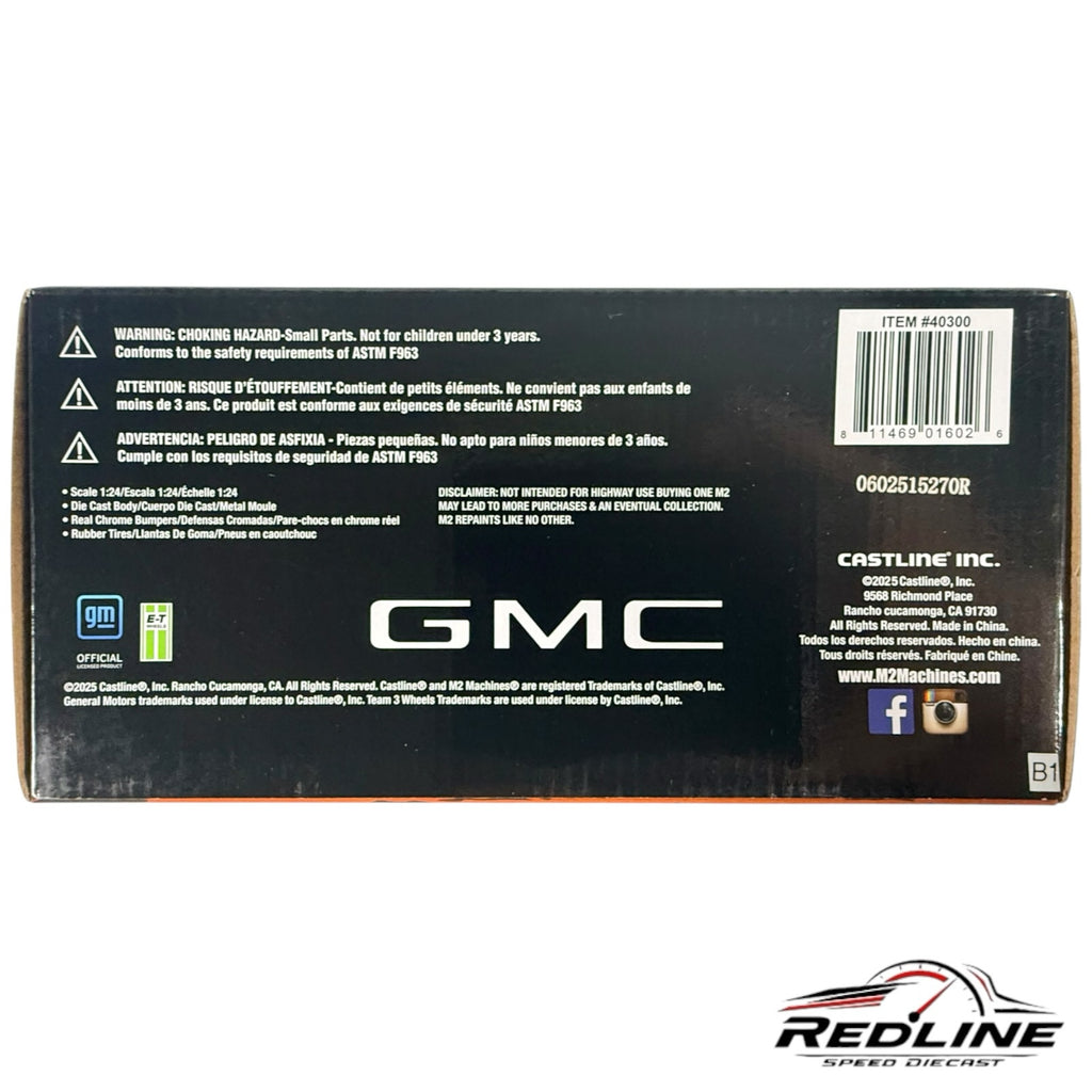 Redline Speed Diecast packaging box for 1976 GMC Sierra Grande 15 model featuring safety warnings and product details