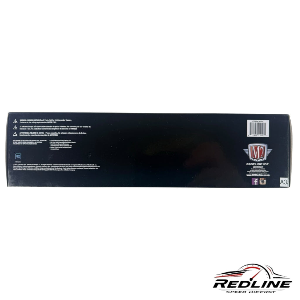 Redline Speed Diecast GMC truck collector set packaging box back view with M2 Machines branding and safety warnings