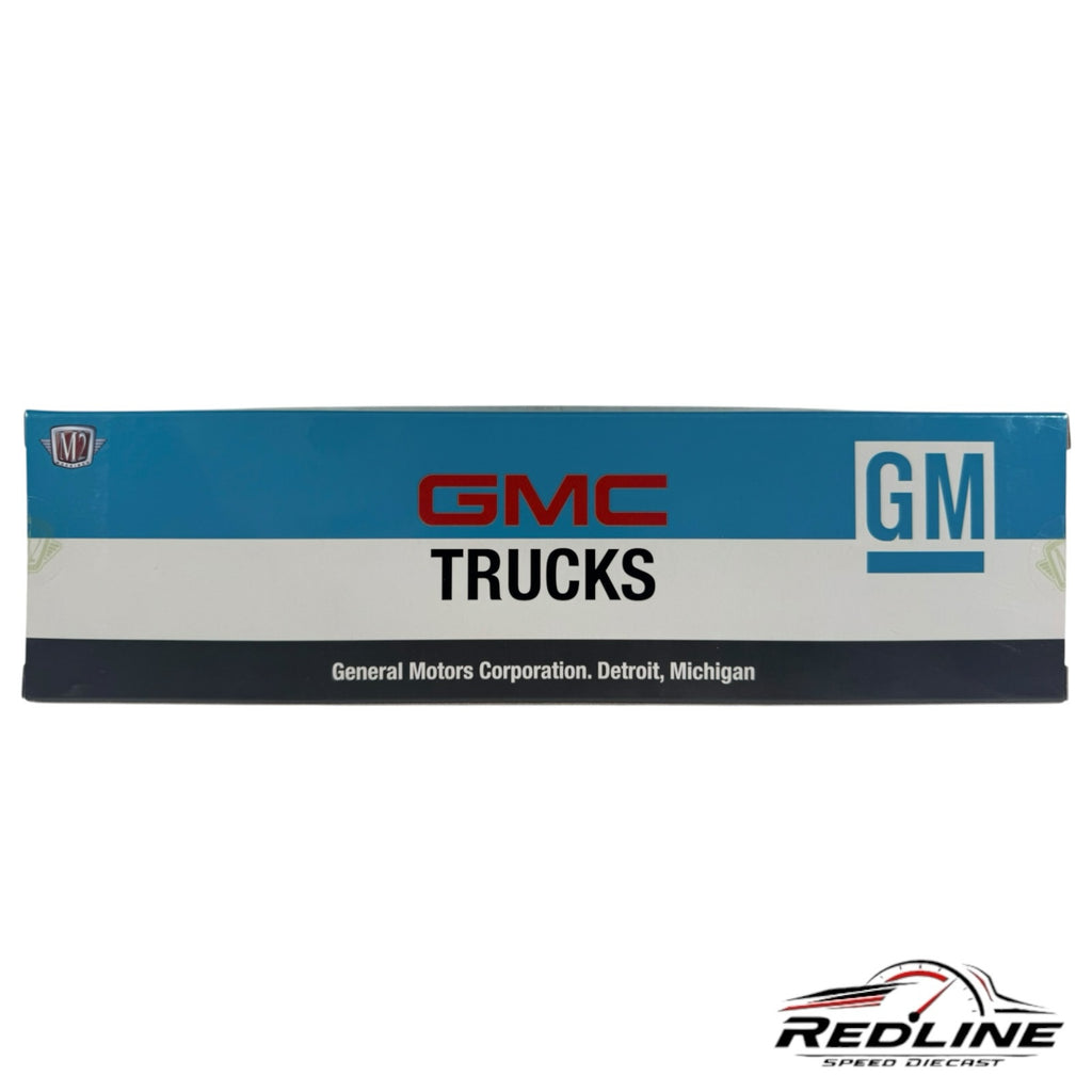 Redline Speed Diecast GMC Trucks collector box featuring blue, white, and black branding for classic model trucks.