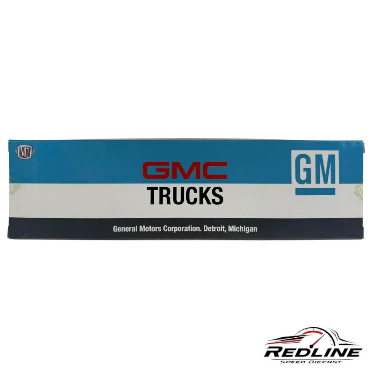 Redline Speed Diecast GMC Trucks collector box featuring blue, white, and black branding for classic model trucks.