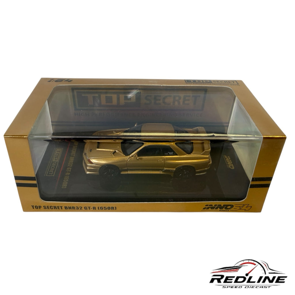 Redline Speed Diecast 1:64 scale gold Top Secret BNR32 GT-R 650R model car in its collector display box