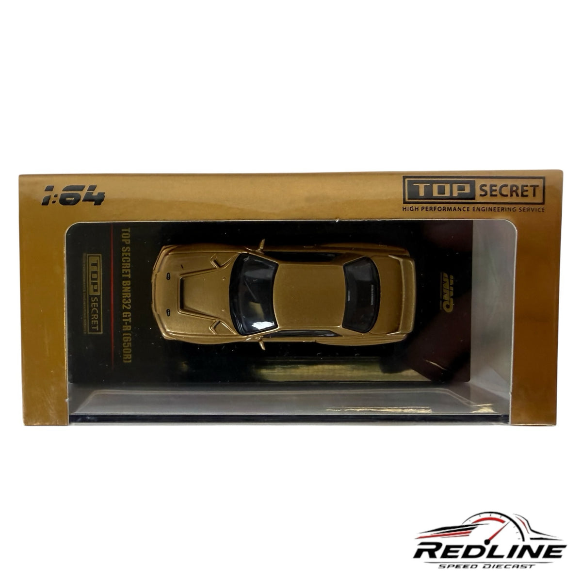 Redline Speed Diecast 1:64 scale gold Top Secret BNR32 GT-R model car in its original collector display box