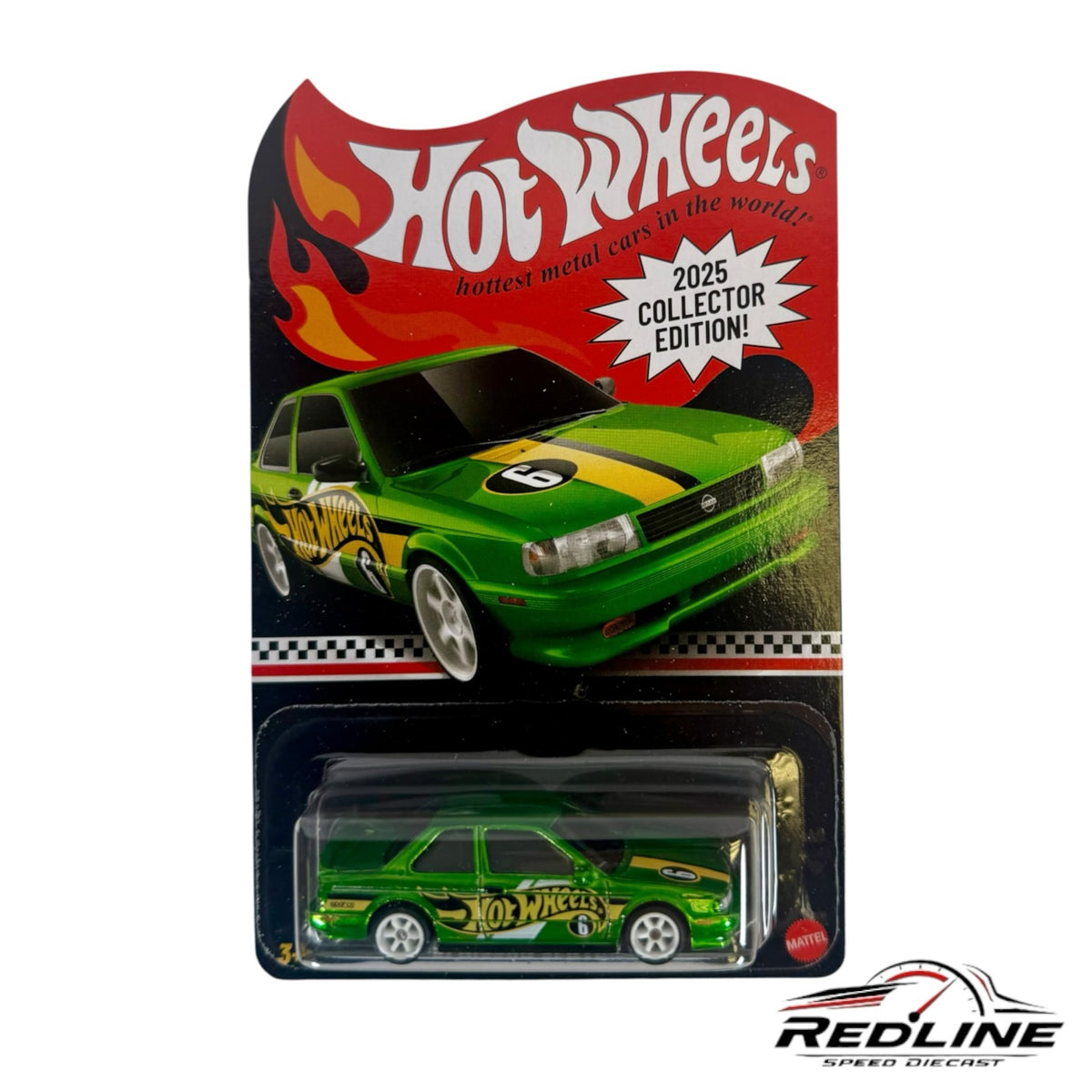 Redline Speed Diecast Hot Wheels 2025 Collector Edition green 91 Nissan Sentra SE-R in original blister packaging