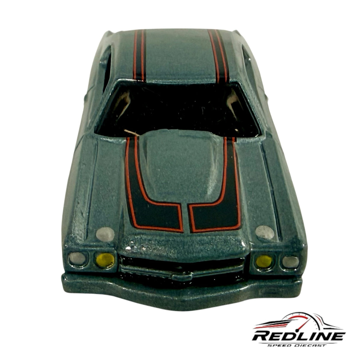 Redline Speed Diecast 1970 Chevrolet Chevelle SS model in metallic grey with black and red racing stripes