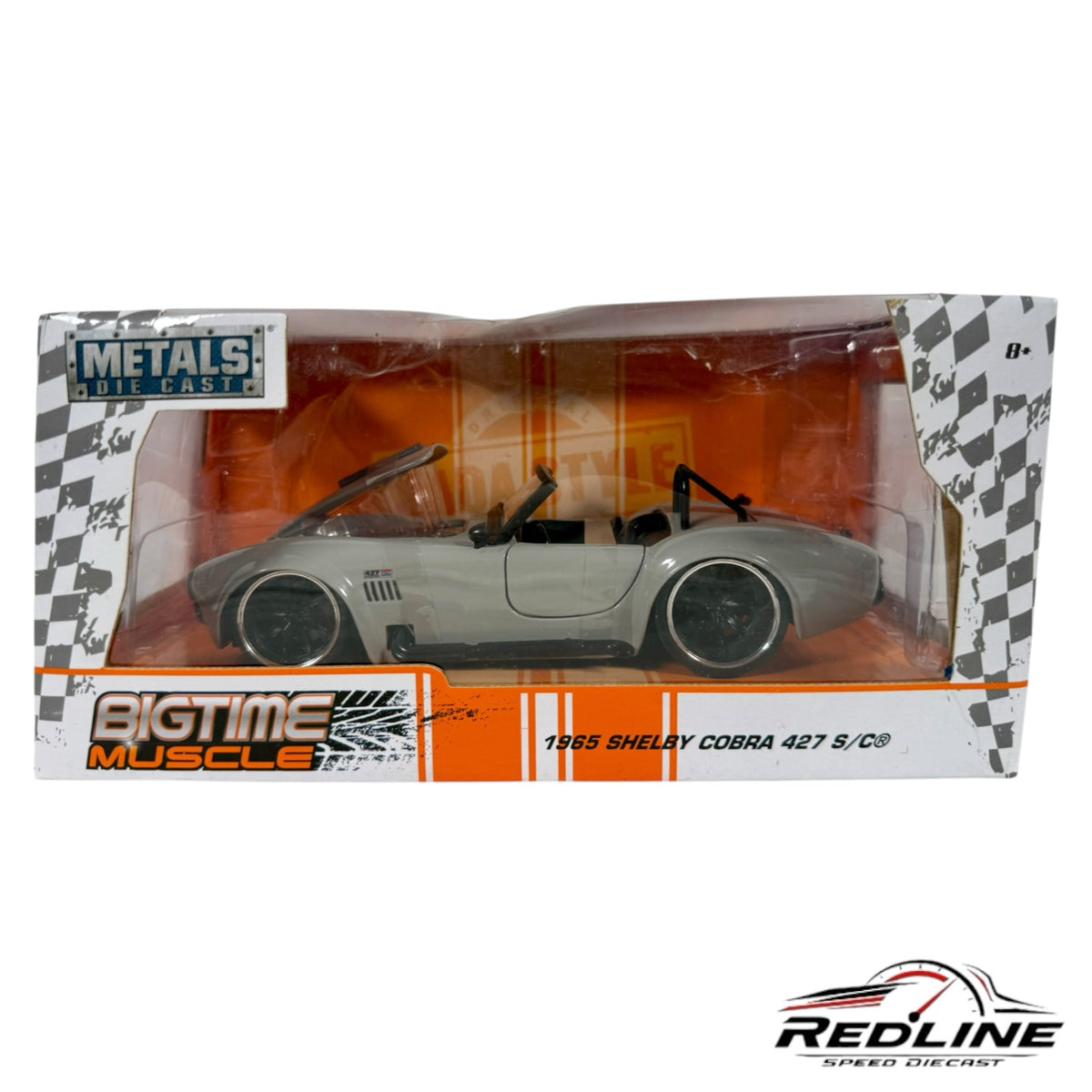 Redline Speed Diecast 1965 Shelby Cobra 427 S/C grey model car in original Bigtime Muscle display packaging