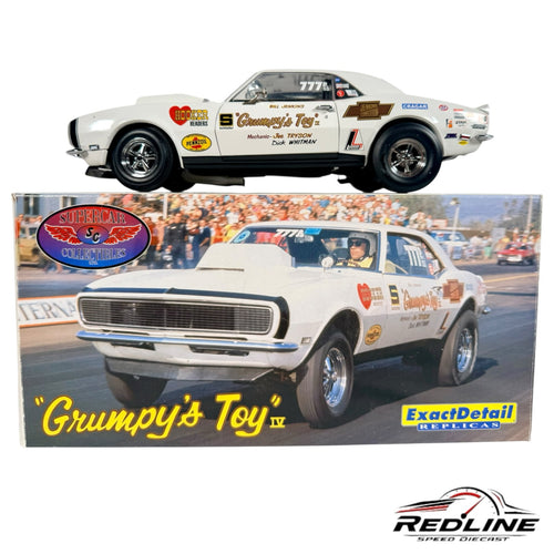 Redline Speed Diecast 1:18 scale Grumpy's Toy IV Chevrolet Camaro white drag racing model with authentic sponsor decals