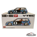 Redline Speed Diecast 1:64 scale metallic blue Honda Civic EF wide-body model with racing decals on display box