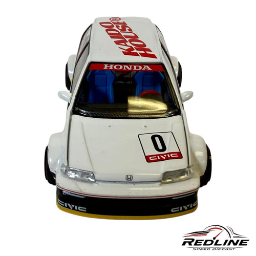 Redline Speed Diecast KAIDO HOUSE Honda Civic EF Kanjo V1 diecast model in white and yellow with racing decals