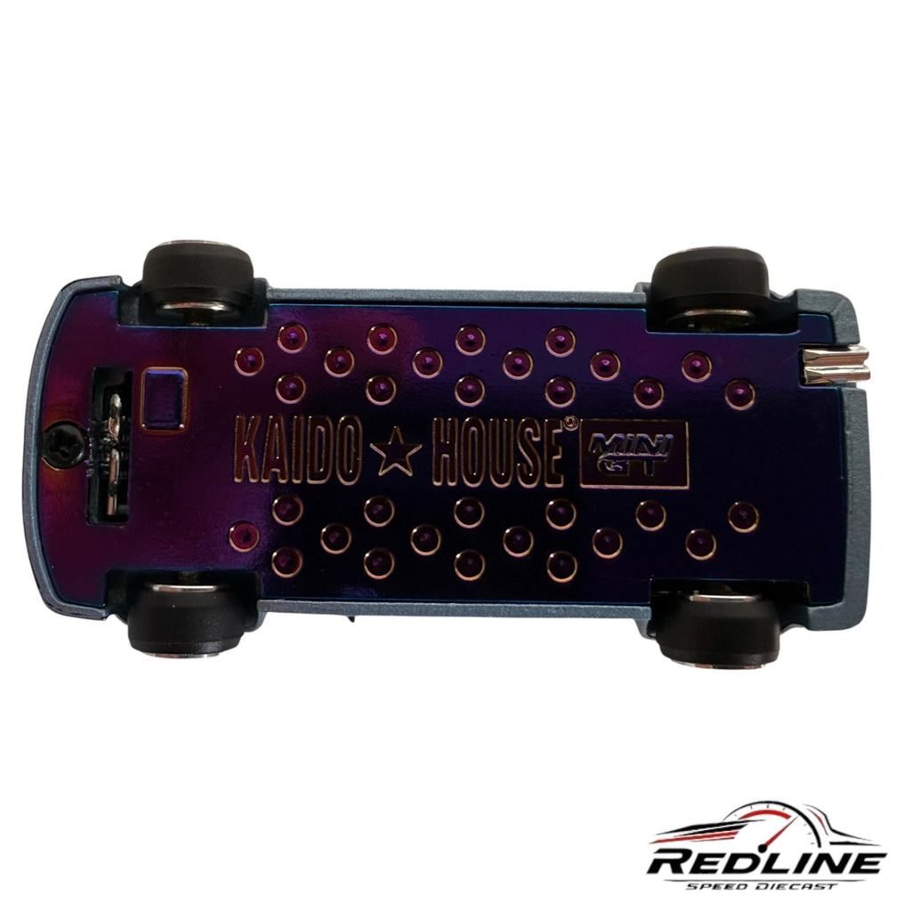 Redline Speed Diecast Honda Civic EF model showing the iridescent purple chassis with Kaido House and Mini GT logos