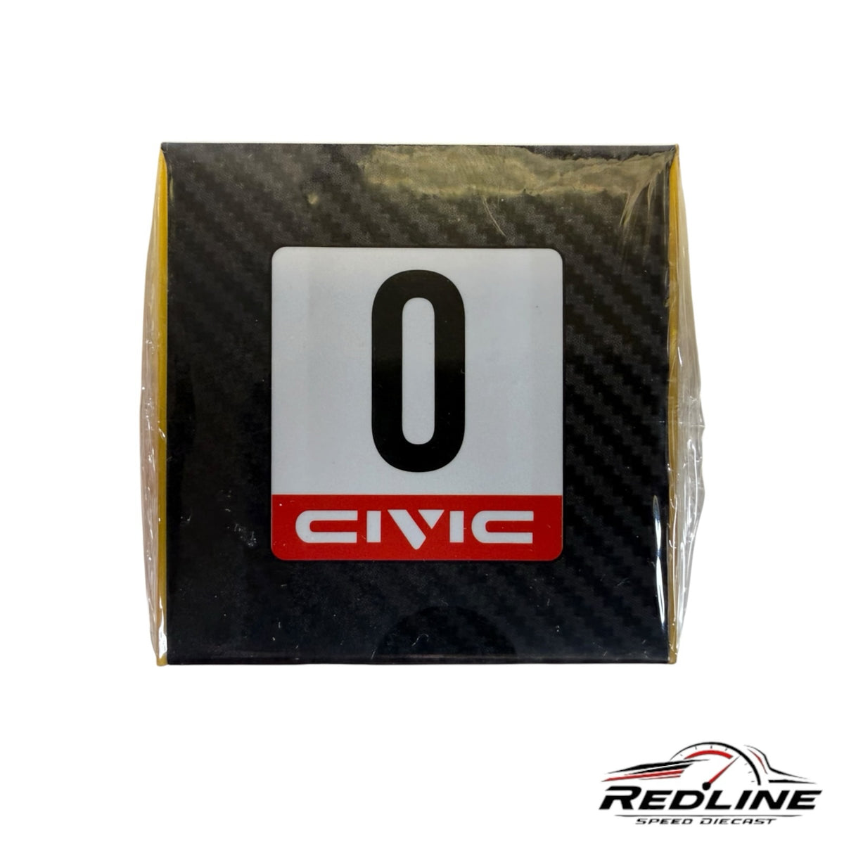 Redline Speed Diecast packaging box for a Honda Civic Kanjo model featuring a white square with a black number zero