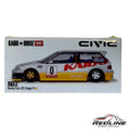 Redline Speed Diecast KAIDO HOUSE MINI GT Honda Civic Kanjo V1 diecast model in white and yellow livery