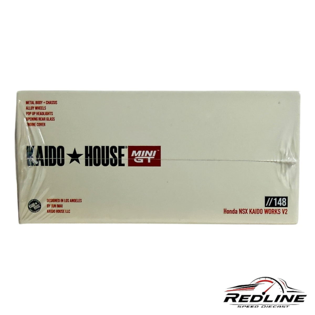 Redline Speed Diecast packaging for the Kaido House Mini GT Honda NSX Kaido Works V2 model in a white box.