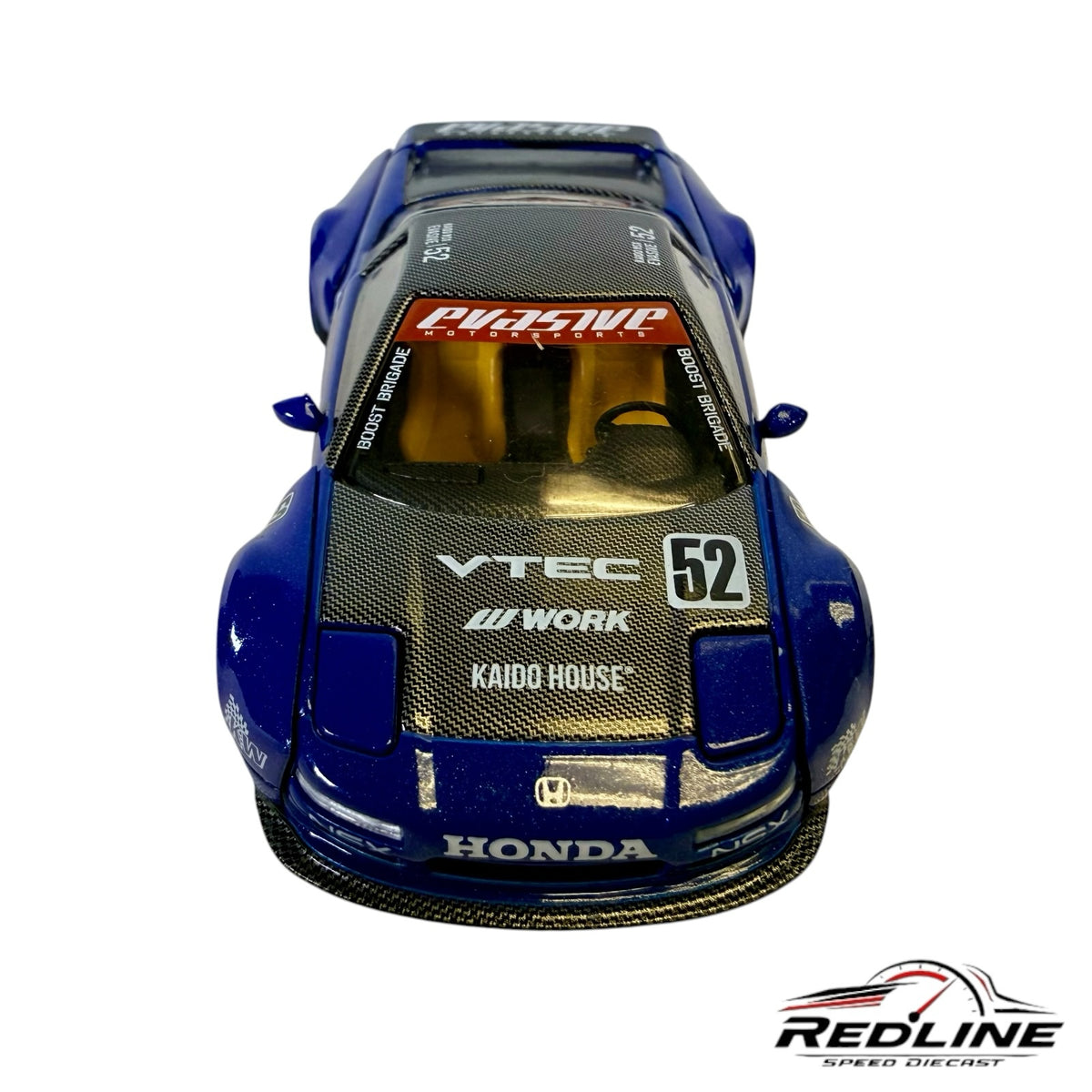 Redline Speed Diecast Kaido House Honda NSX Evasive V2 1:64 scale model car in deep blue with carbon fiber accents.