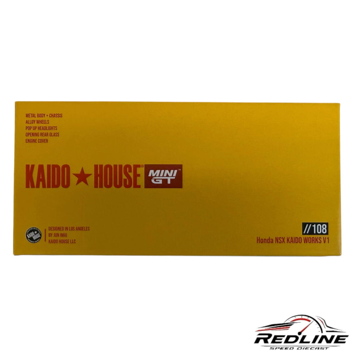 Redline Speed Diecast yellow packaging box for the Kaido House Mini GT Honda NSX Kaido Works V1 diecast model
