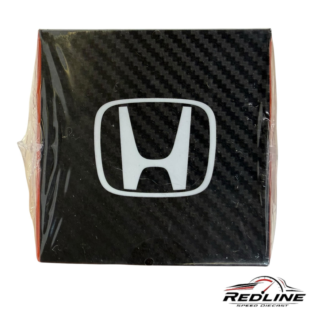 Redline Speed Diecast packaging box featuring a white Honda logo on a black carbon fiber texture background
