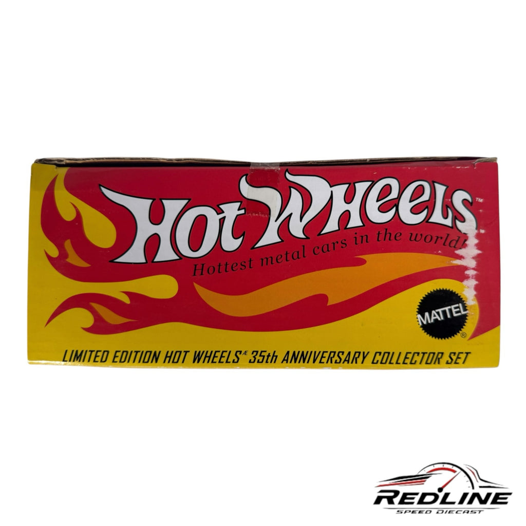 Redline Speed Diecast Hot Wheels 35th Anniversary collector set box with iconic yellow and red flame branding