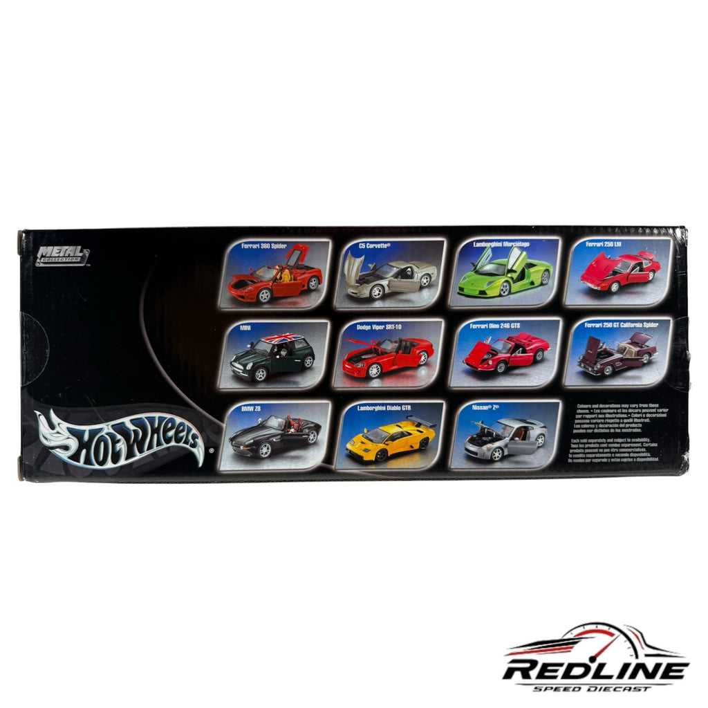 Redline Speed Diecast Hot Wheels collector box back panel showing various diecast sports car model illustrations