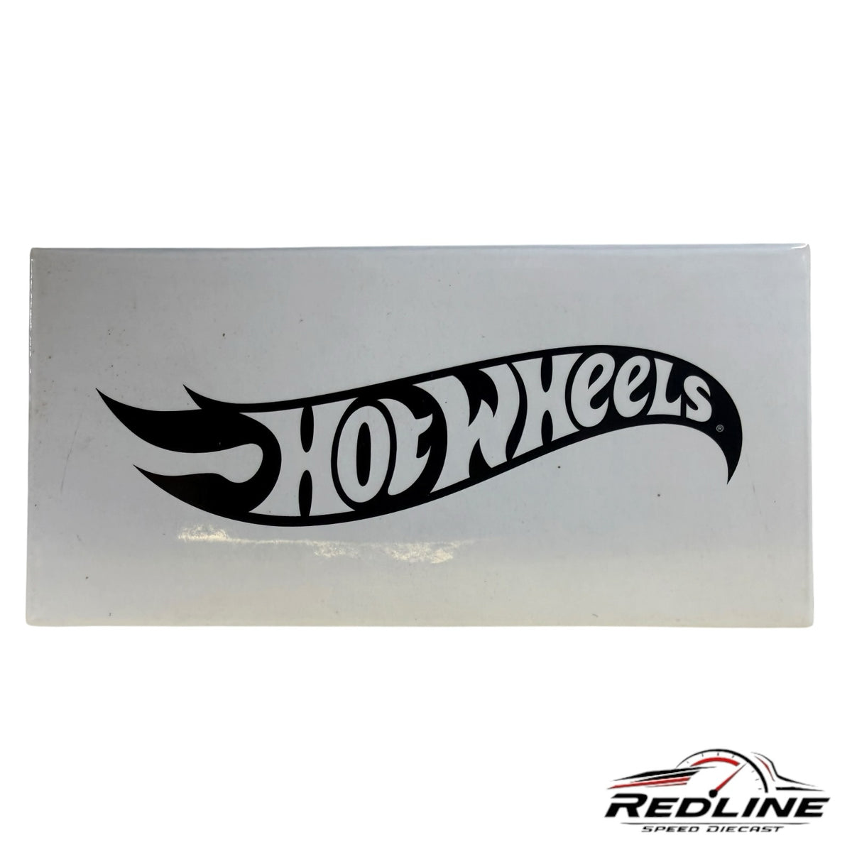 Redline Speed Diecast Hot Wheels logo on a white collector box for a Dodge Tradesman die-cast van model