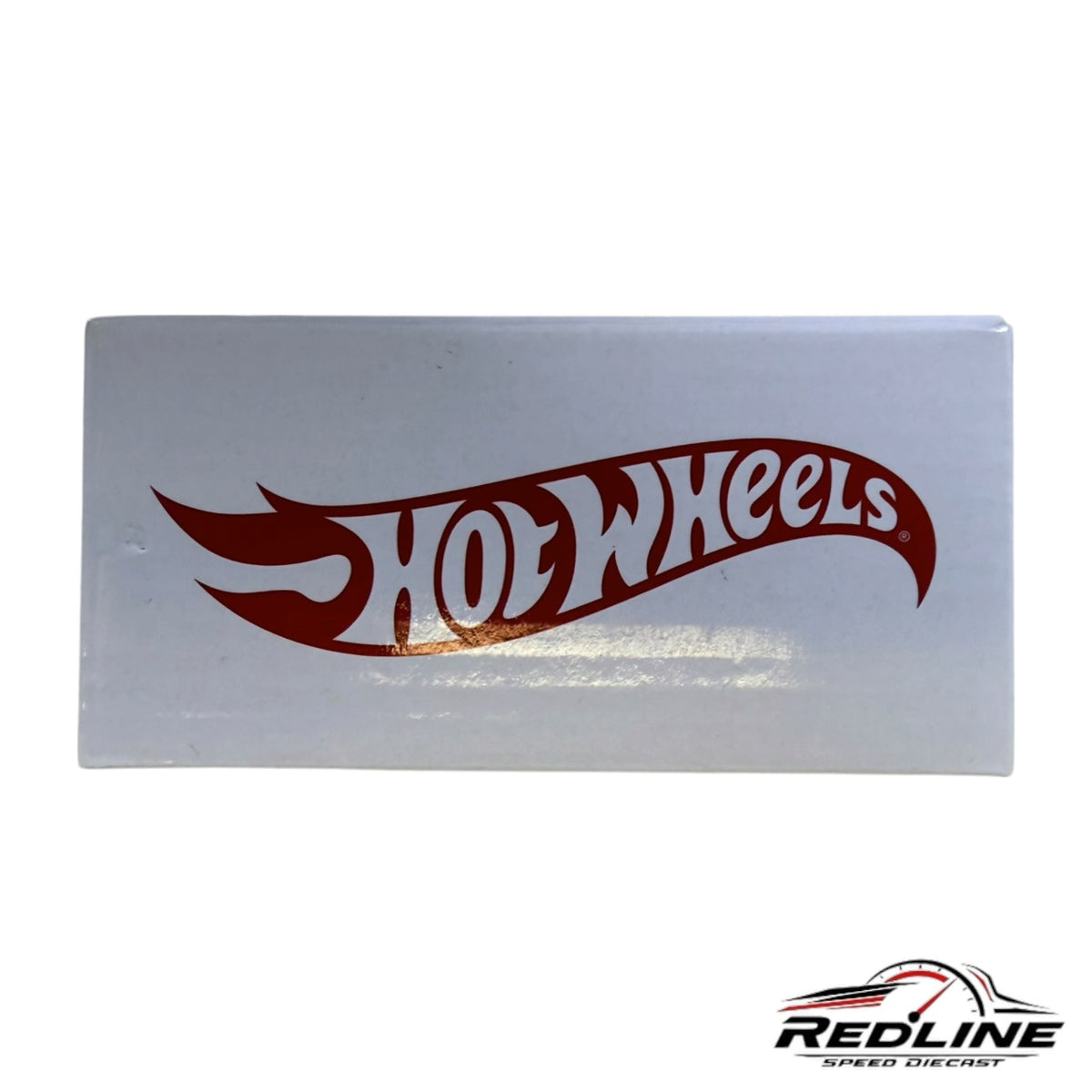 Redline Speed Diecast white collector box featuring the iconic red Hot Wheels logo on the front