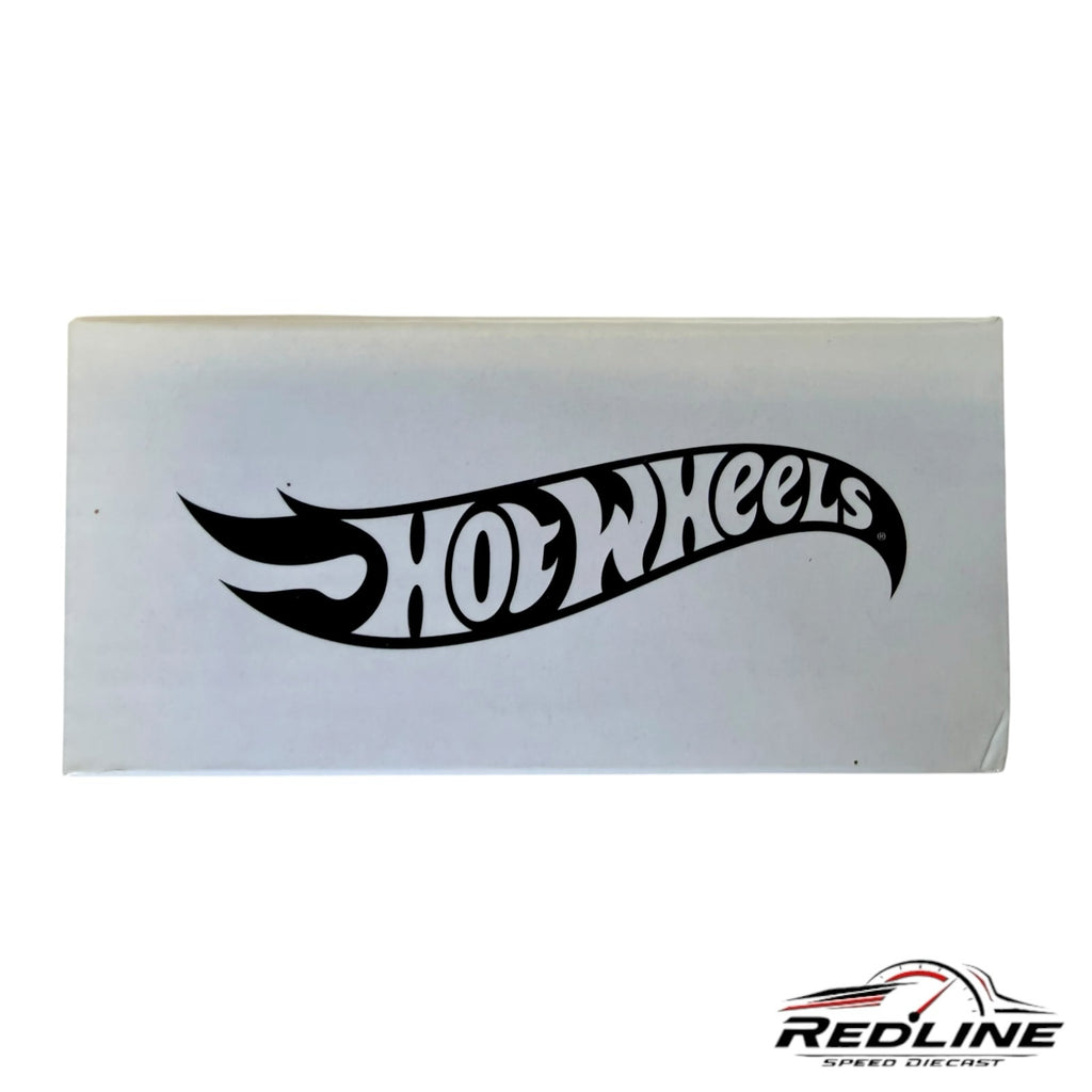 Redline Speed Diecast white collector box featuring the iconic black Hot Wheels logo on the front