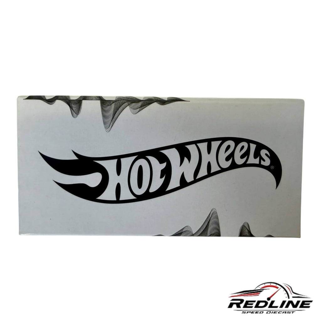 Redline Speed Diecast white collector box featuring the iconic black Hot Wheels logo for the 1986 Nissan 720 model.