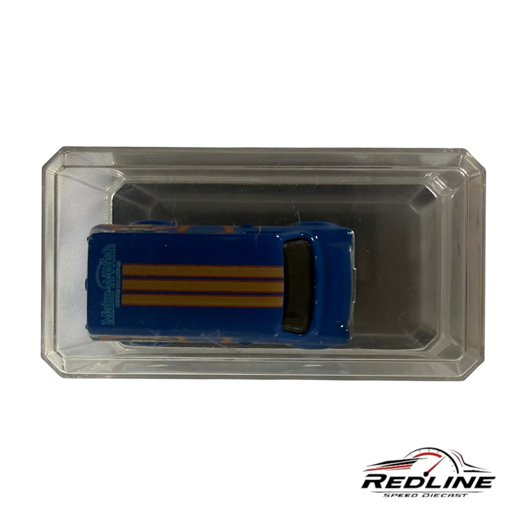 Redline Speed Diecast blue Hot Wheels convention exclusive van with Make-A-Wish graphics in a protective display case
