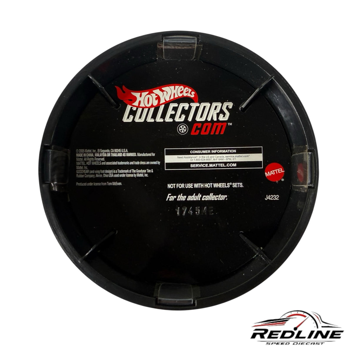 Redline Speed Diecast Hot Wheels Collectors tire-tread display case base with official branding and product details.