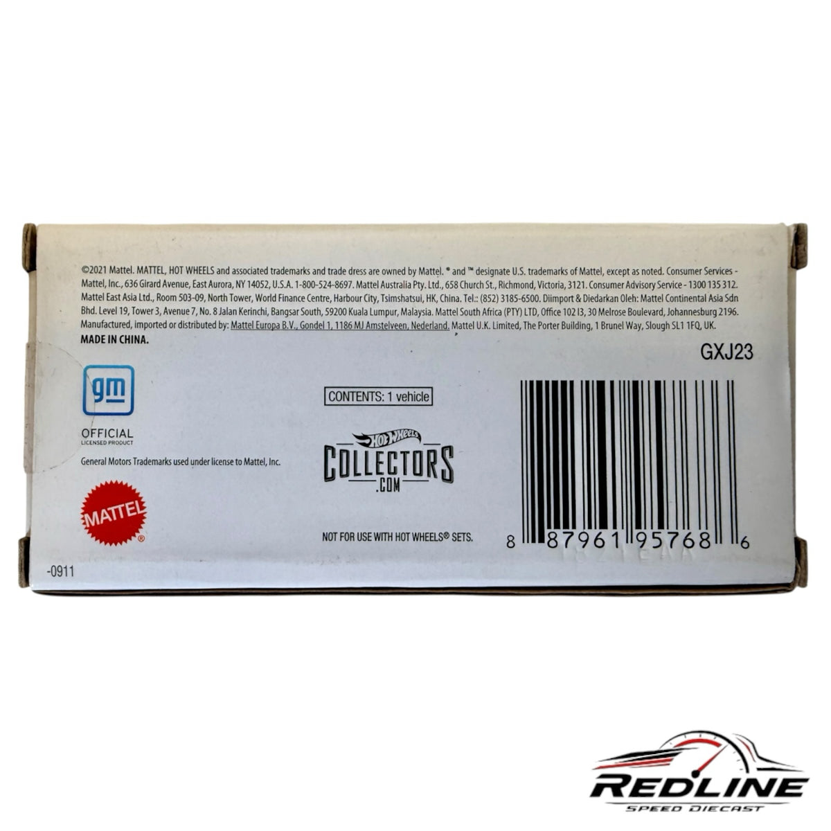 Redline Speed Diecast Hot Wheels 64 Impala collector edition packaging box bottom with barcode and product details