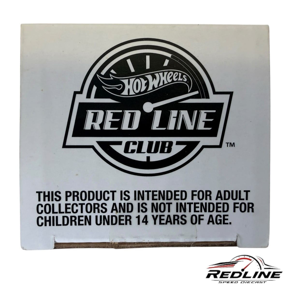 Redline Speed Diecast Hot Wheels Red Line Club logo on white packaging with age warning for adult collectors