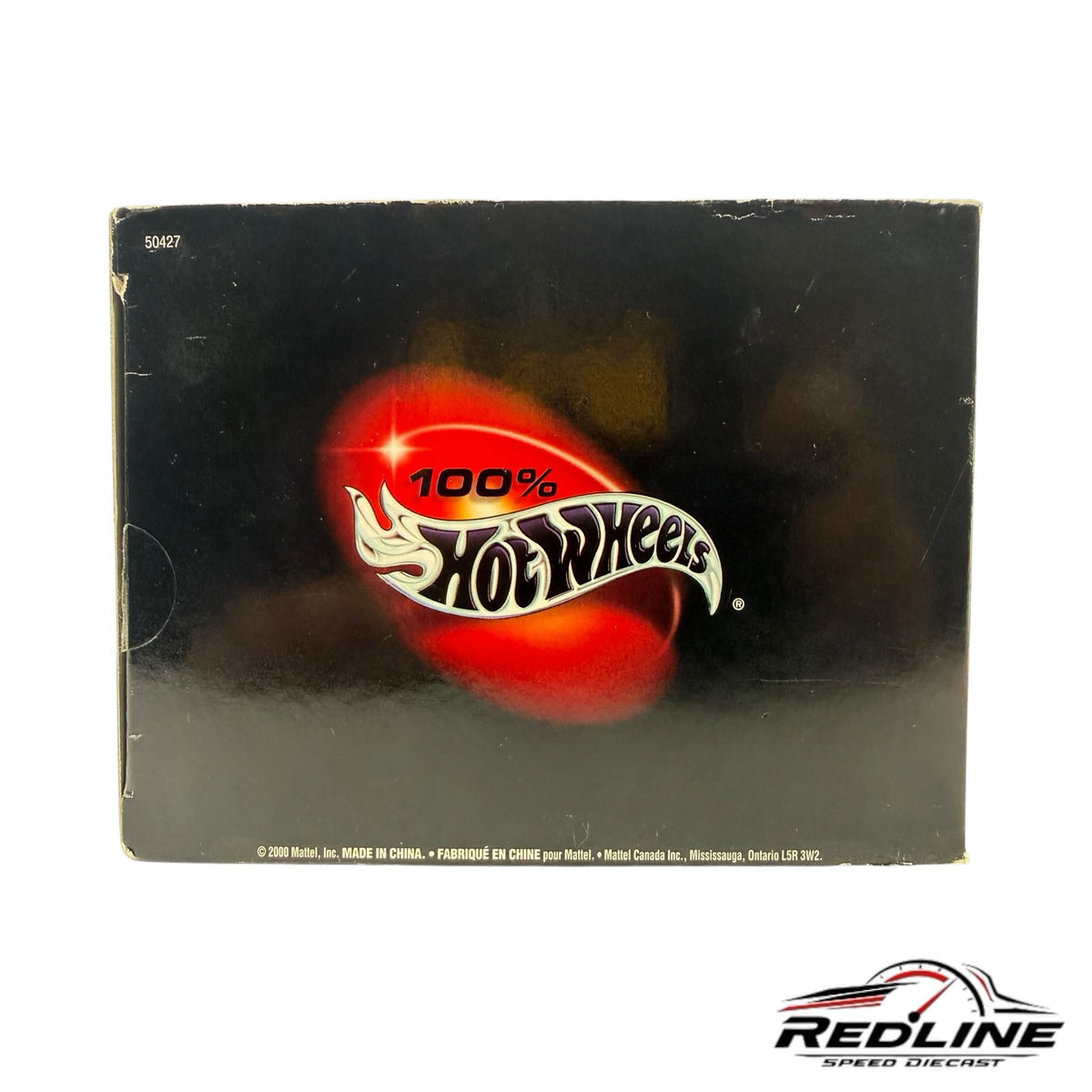 Redline Speed Diecast 100% Hot Wheels collectible packaging box with iconic red and white logo on black background