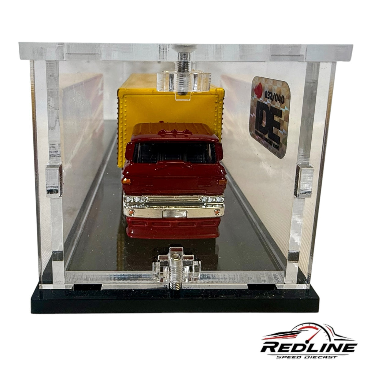 Redline Speed Diecast limited edition IDE hauler and Nissan Skyline GT-R set in a clear acrylic display case